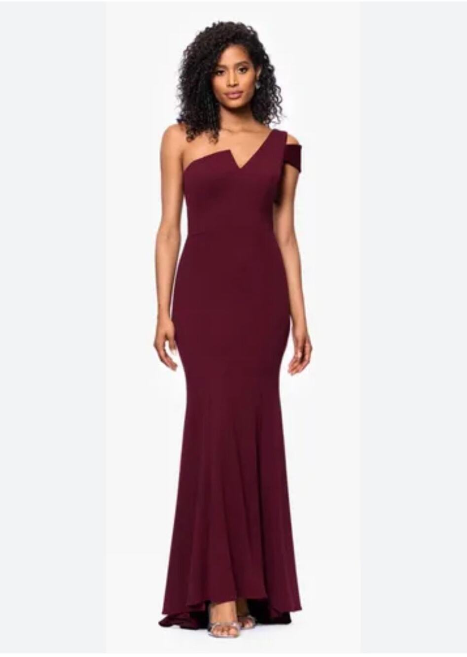 BETSY & ADAM Paulina Cutout One-Shoulder Gown Burgundy Size 10